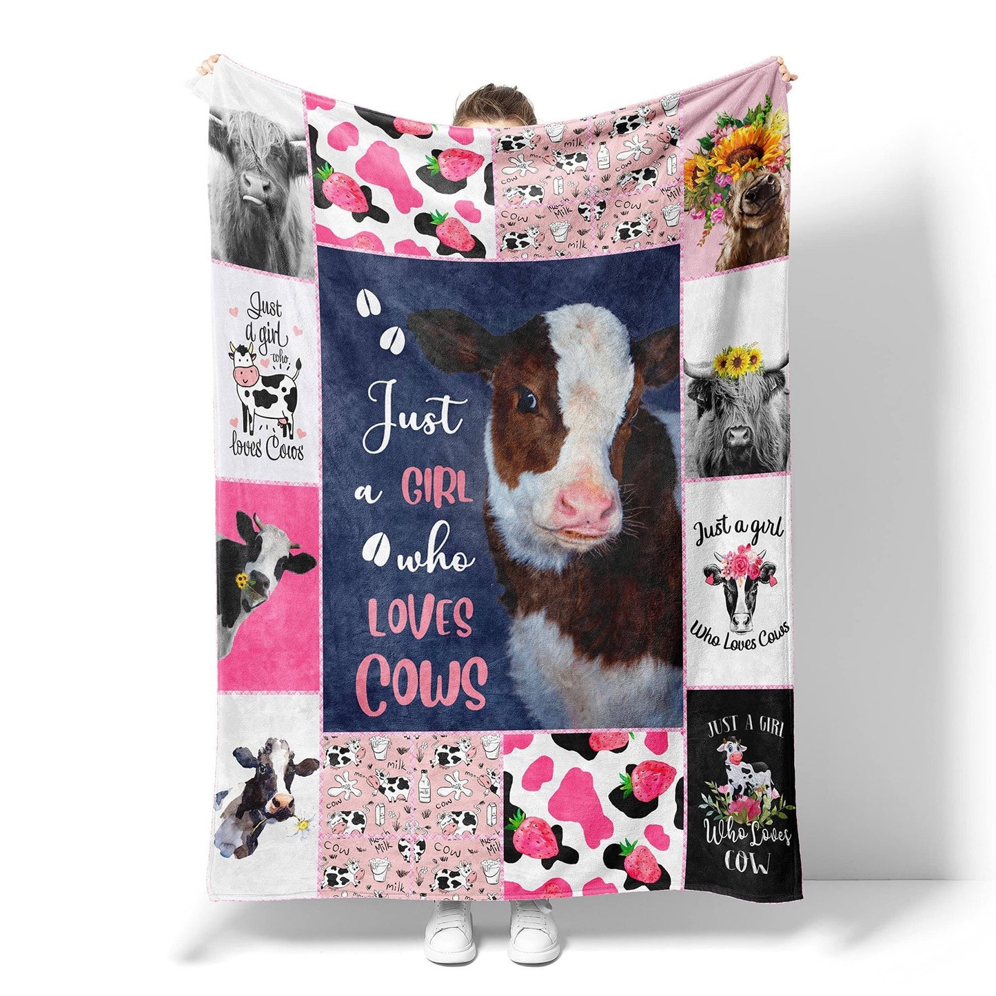 Just A Girl Who Love Cow Blanket Flannel Soft Furry Office Bedding Home Sofa Cute Pink Cows Throw Blanket Warm and Cozy for Kids Teens