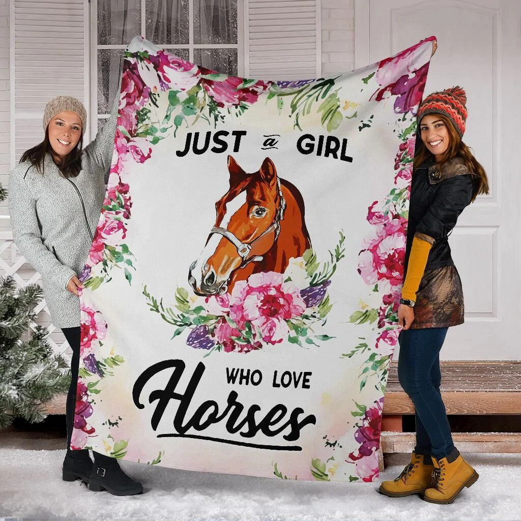 Custom Horse Photo Just A Girl Who Loves Horse Fleece Blanket Gift For Horse Lover, Horse Sherpa Blanket