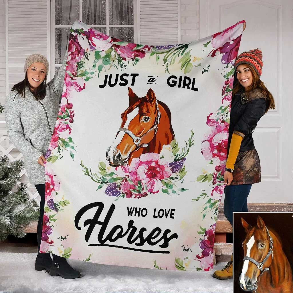 Custom Horse Photo Just A Girl Who Loves Horse Fleece Blanket Gift For Horse Lover, Horse Sherpa Blanket