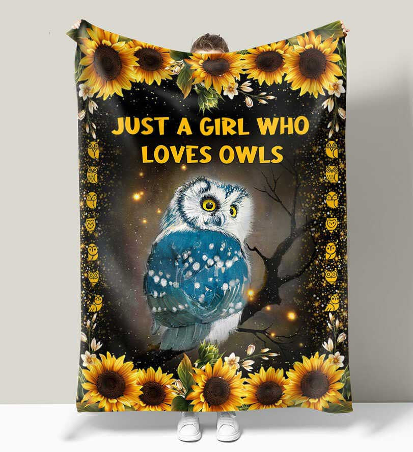 Sunflowers Just A Girl who loves Owl Fleece Blanket, Owl Sherpa Blanket