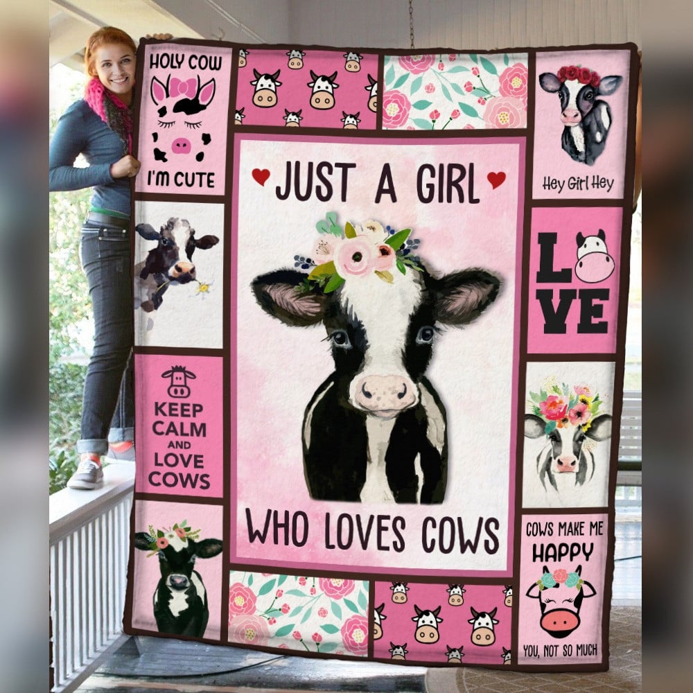 Just A Girl Who loves Cow Fleece Blanket, Farmhouse Cow Sherpa Blanket for Cow Lovers