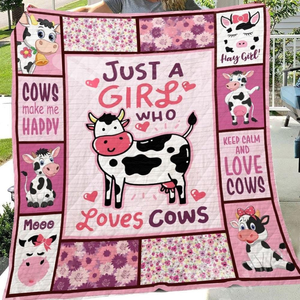 Just A Girl Who loves Cow Fleece Blanket, Farmhouse Cow Sherpa Blanket for Cow Lovers