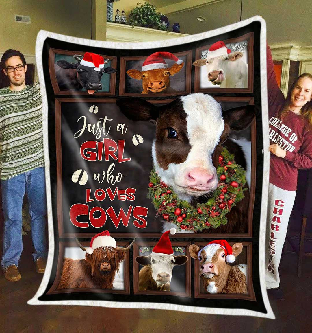 Just A Girl Who loves Cow Fleece Blanket, Farmhouse Cow Sherpa Blanket for Cow Lovers