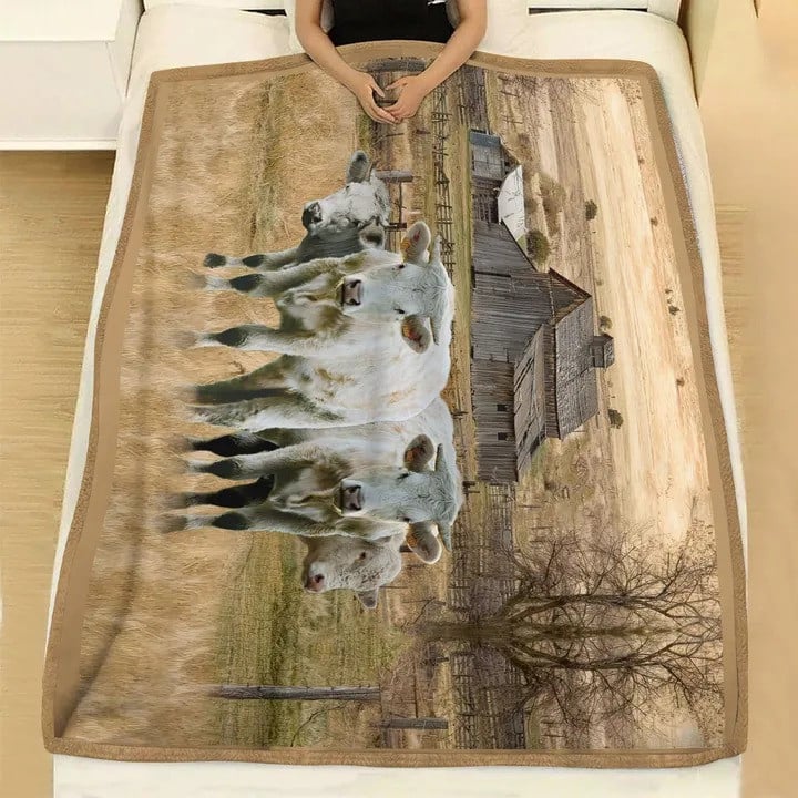 Charolais Cattles Fleece Blanket, Farmhouse Charolais Cattles Sherpa Blanket for Him