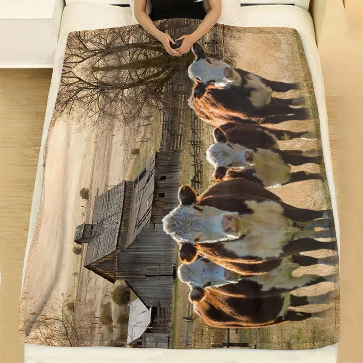 Hereford Cattles Farmhouse Fleece Blanket for Cow Lovers, Hereford Cattles Sherpa Blanket