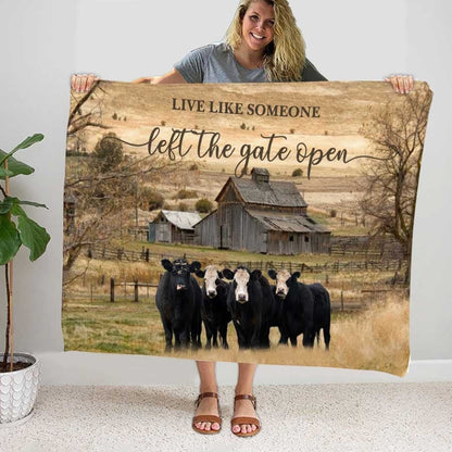 Personalized Black Angus Cattle In Field Farmhouse Blanket, Farmhouse Bedroom Blanket for Him