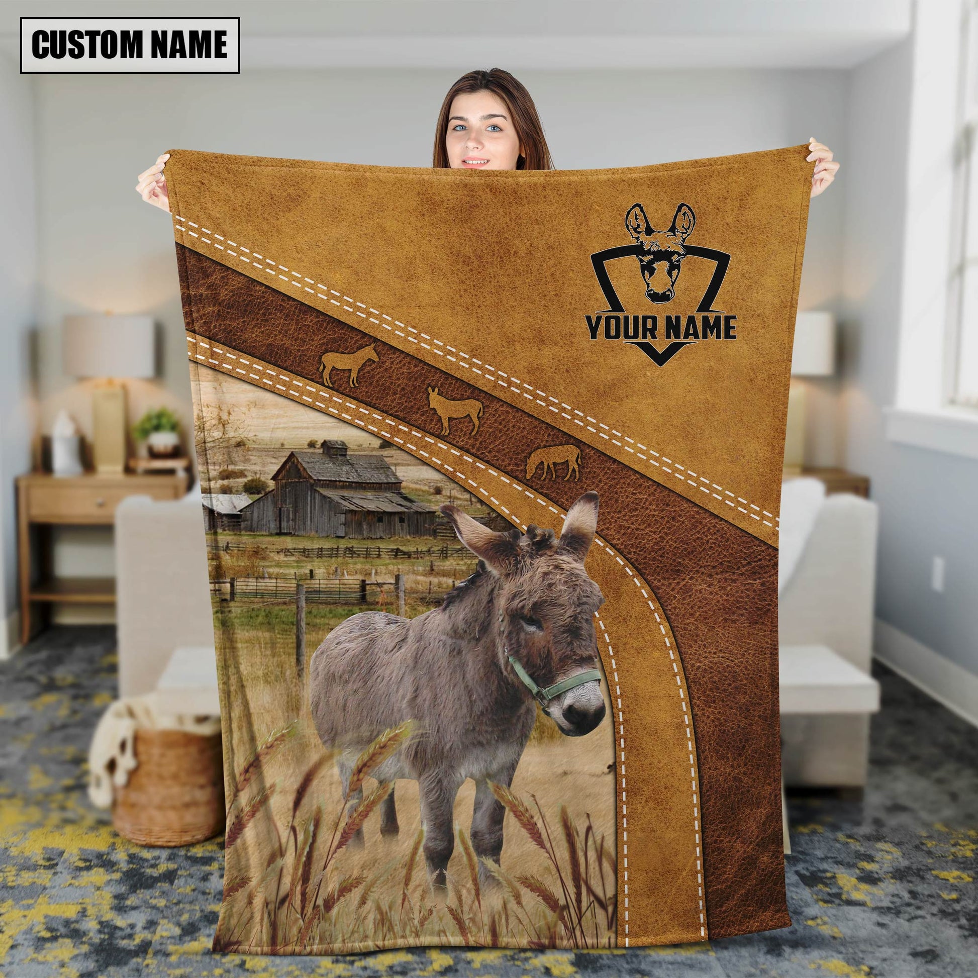 Dilypod Personalized Horse, Donkey and Goat In Field Farmhouse Blanket