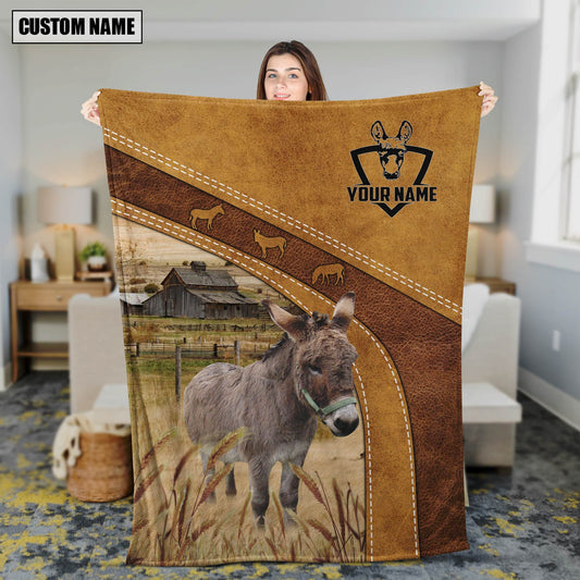 Dilypod Miniature Donkey Leather Background Farmhouse Fleece and Sherpa Blanket