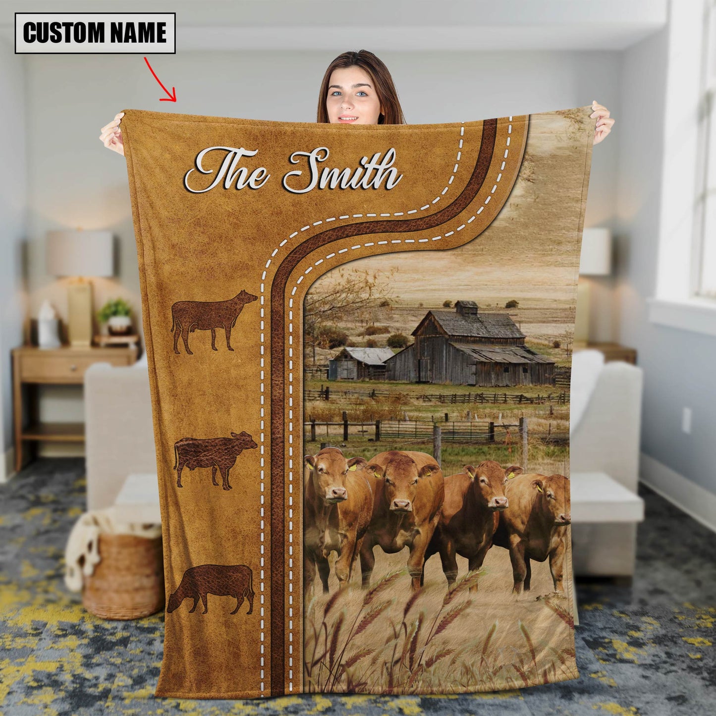 Dilypod Personalized Limousin Cattle In Field Farmhouse Blanket