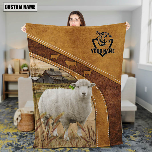 Dilypod Sheep Leather Background Farmhouse Fleece and Sherpa Blanket