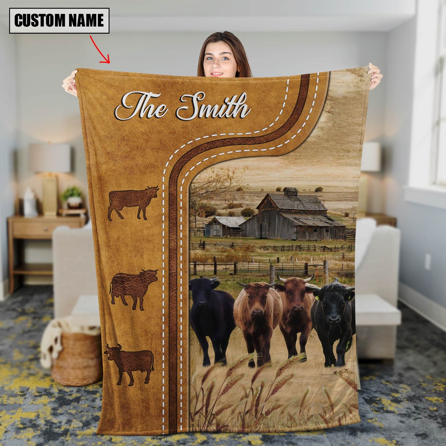 Dilypod Personalized Dexter Cattle In Field Farmhouse Blanket