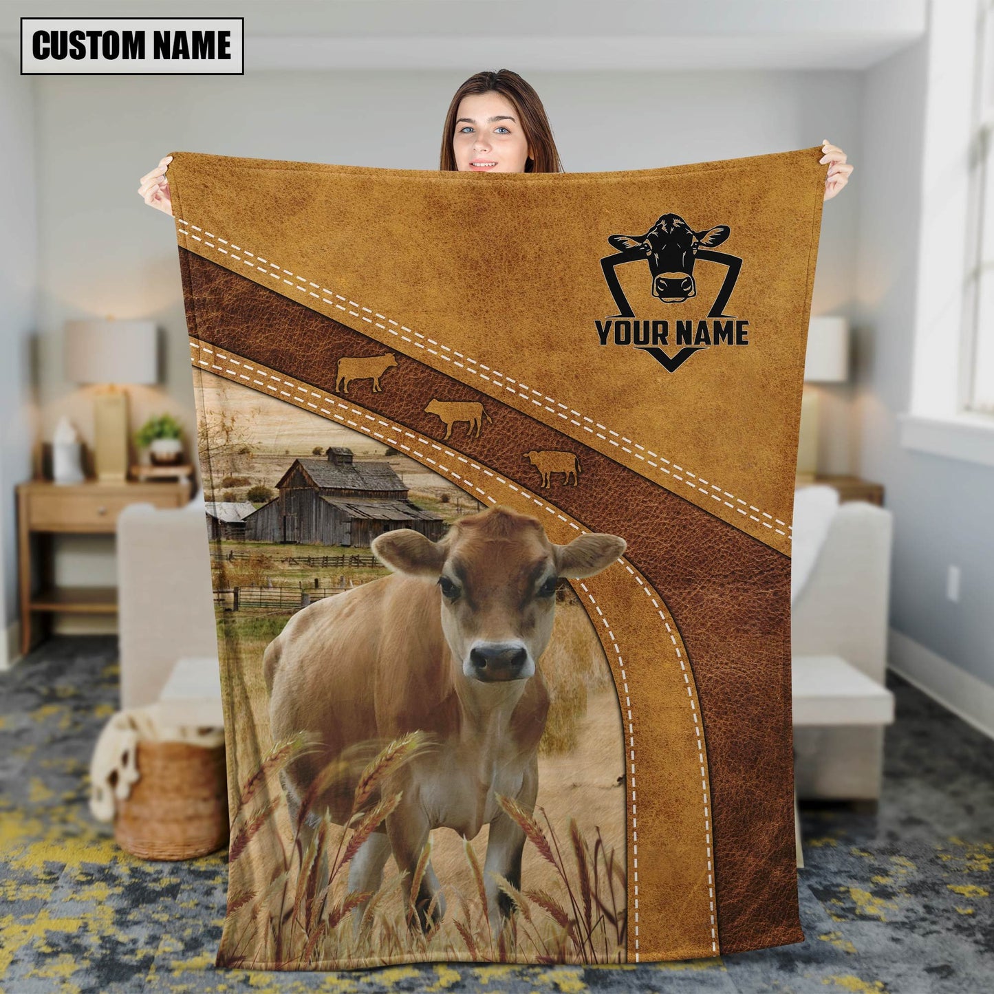 Dilypod Personalized Jersey Farmhouse Blanket for Jersey Lovers