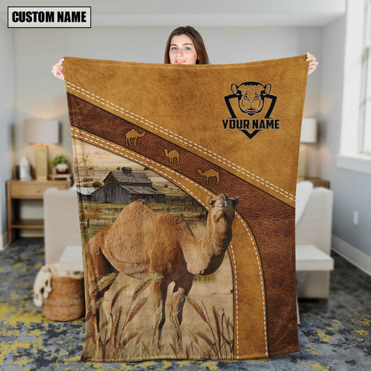 Dilypod Camels Leather Background Farmhouse Fleece and Sherpa Blanket