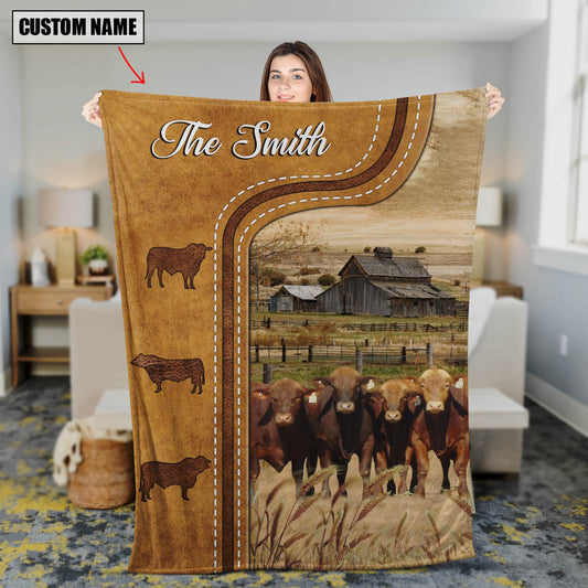 Dilypod Personalized Beefmaster Cattle In Field Farmhouse Blanket