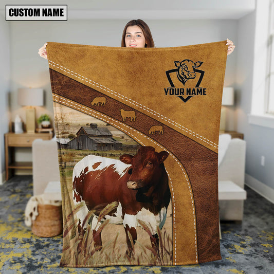 Dilypod Pinzgauer Cattle Leather Background Farmhouse Fleece and Sherpa Blanket