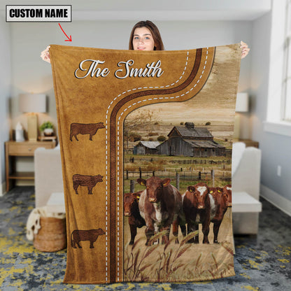 Dilypod Personalized Shorthorn Cattle In Field Farmhouse Blanket