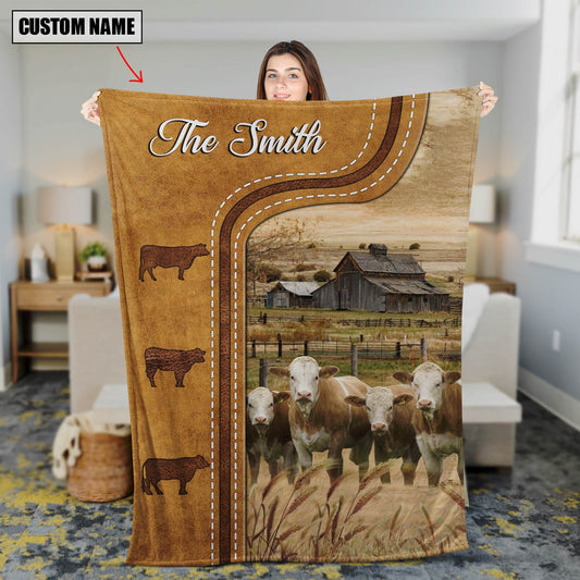 Dilypod Personalized Fleckvieh Cattle In Field Farmhouse Blanket