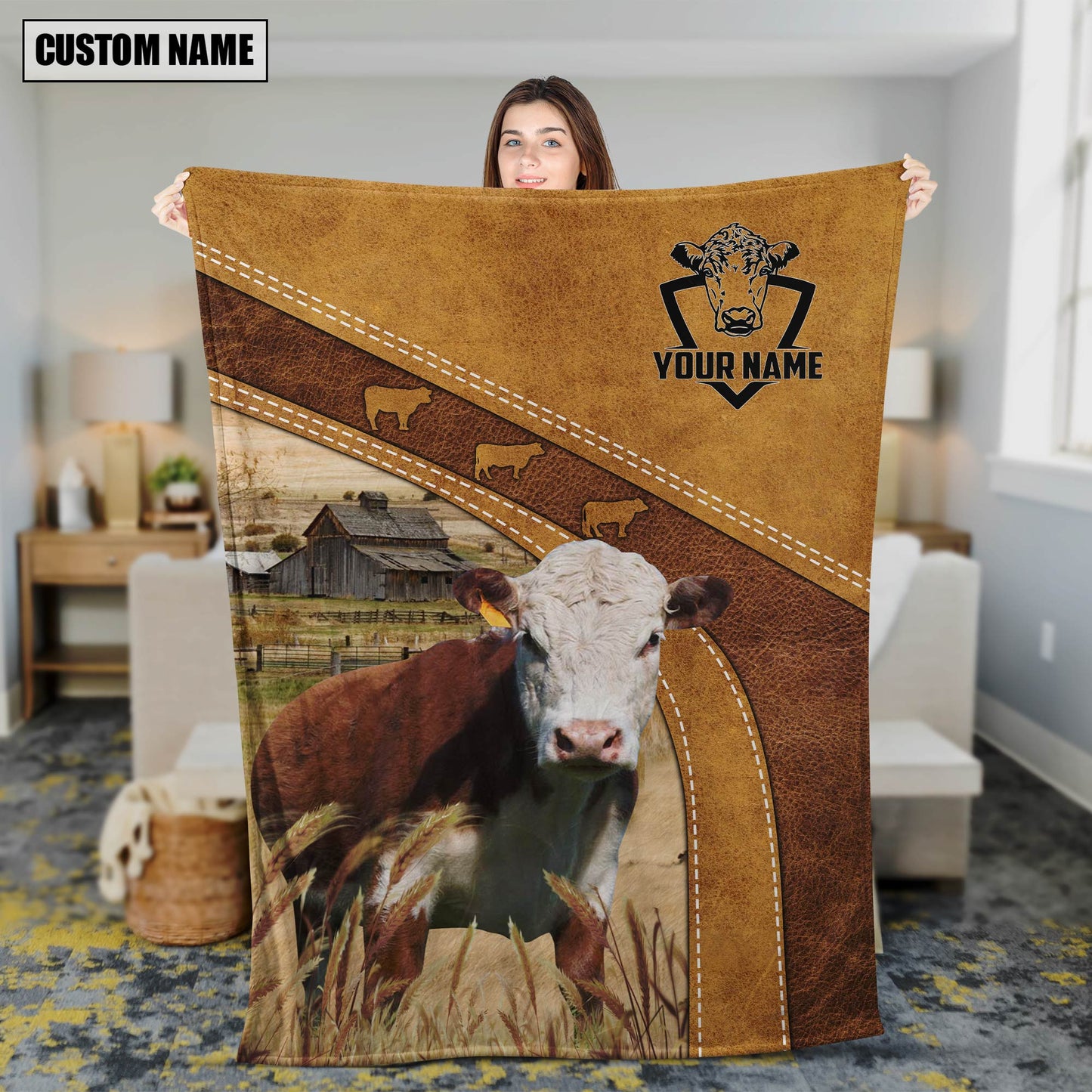 Dilypod Hereford Custom Name Blanket Collection, Hereford Farmhouse Throw Blanket for Farmers