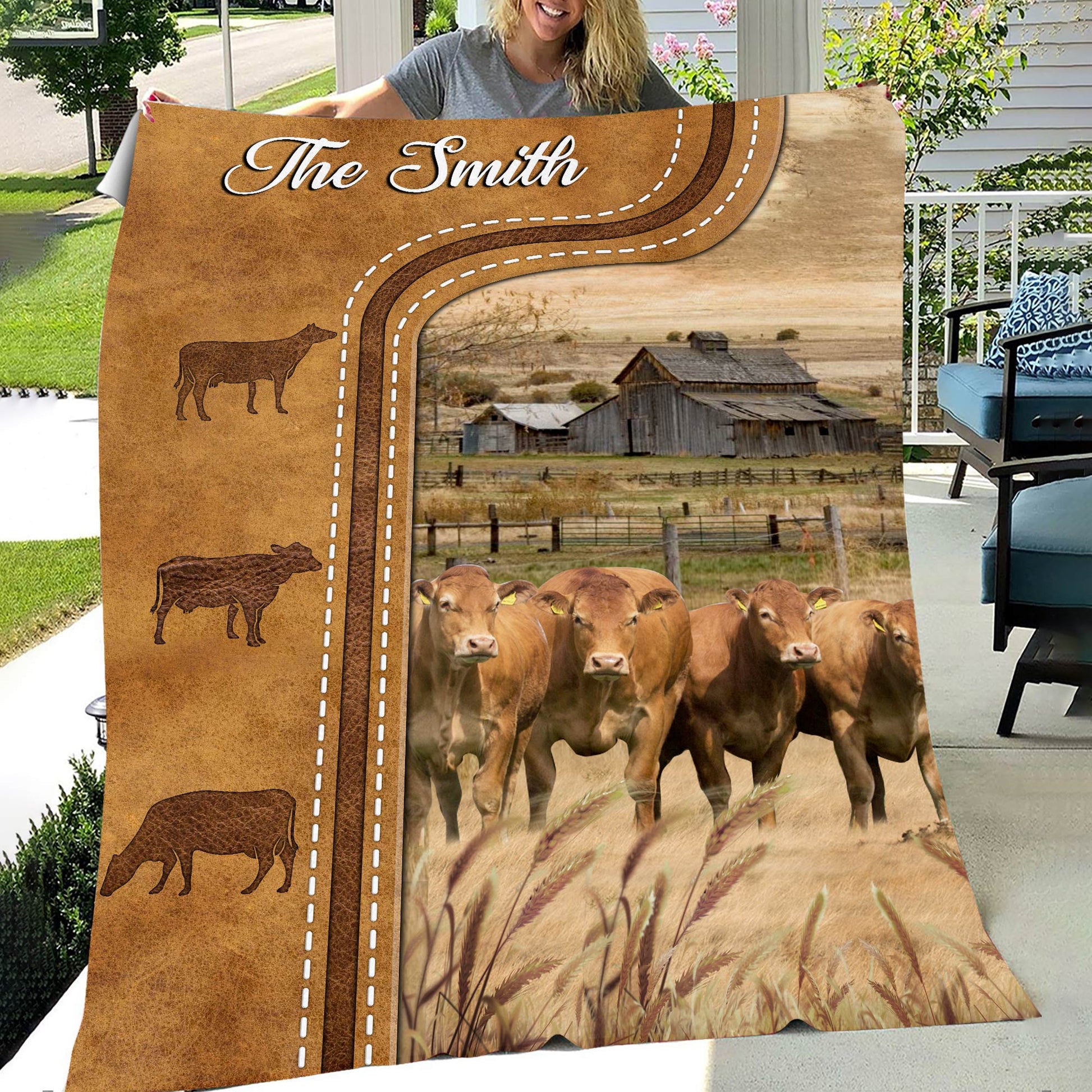 Dilypod Personalized Limousin Cattle In Field Farmhouse Blanket