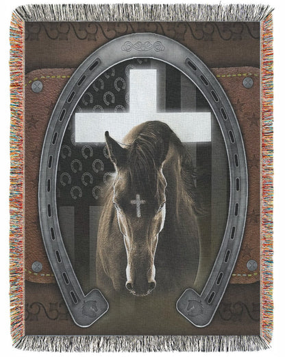 Dilypod Horse Cross U.S Flag All Over Printed 3D Woven Blanket