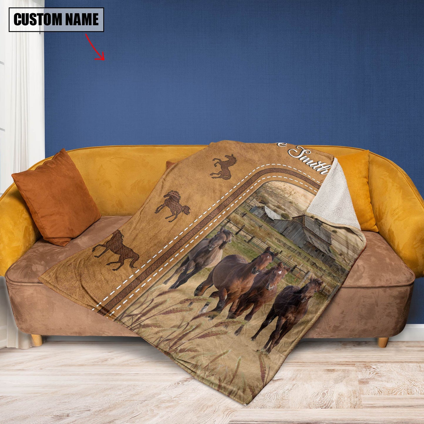 Dilypod Personalized Horse In Field Farmhouse Blanket