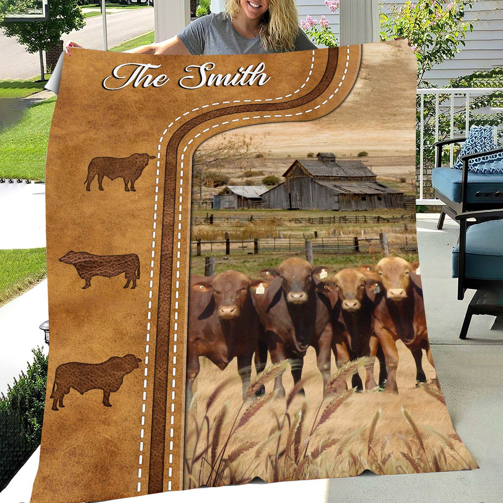 Dilypod Personalized Beefmaster Cattle In Field Farmhouse Blanket