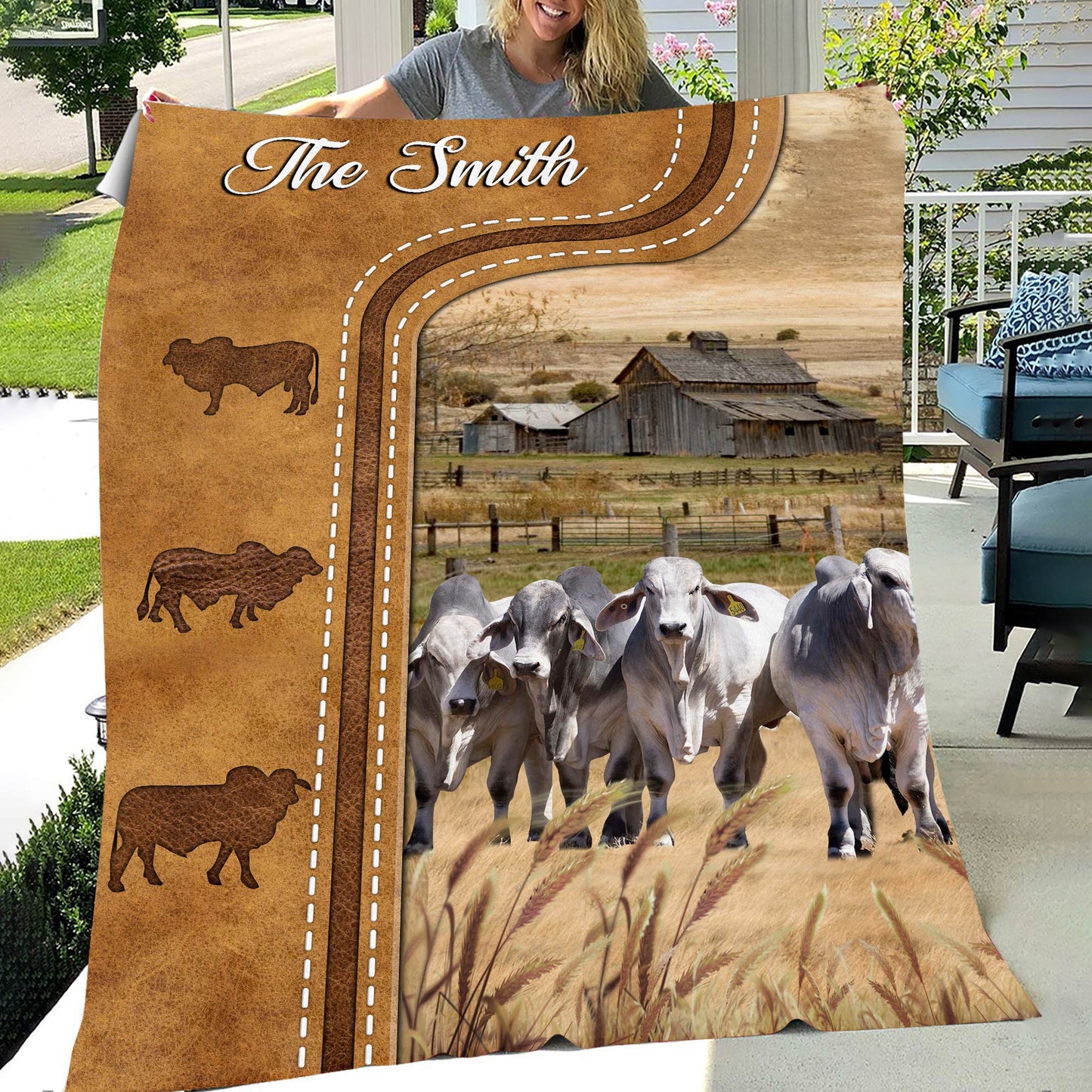 Dilypod Personalized Brahman Cattle In Field Farmhouse Blanket