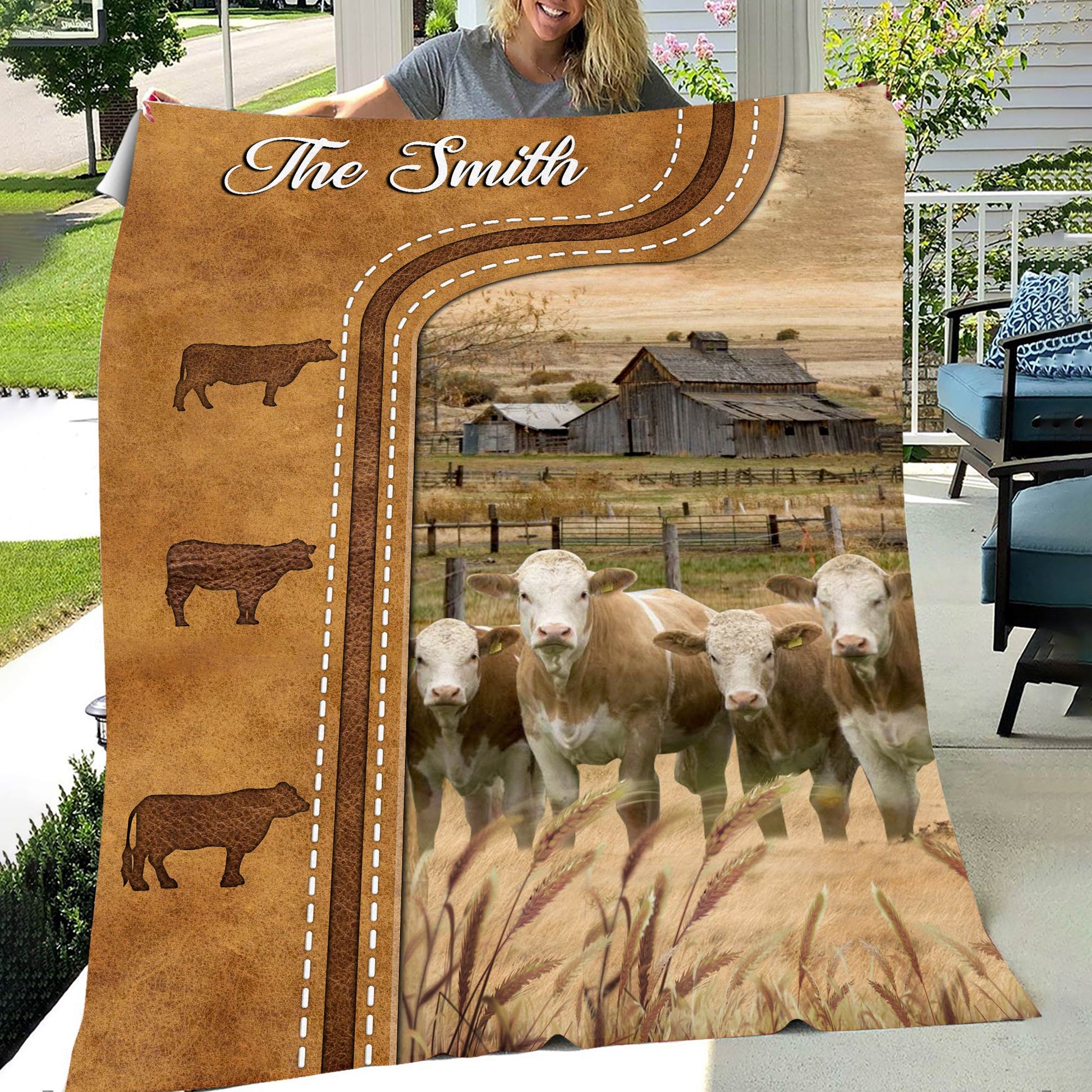 Dilypod Personalized Fleckvieh Cattle In Field Farmhouse Blanket