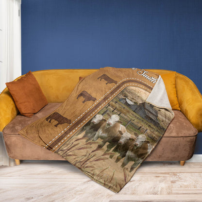 Dilypod Personalized Fleckvieh Cattle In Field Farmhouse Blanket