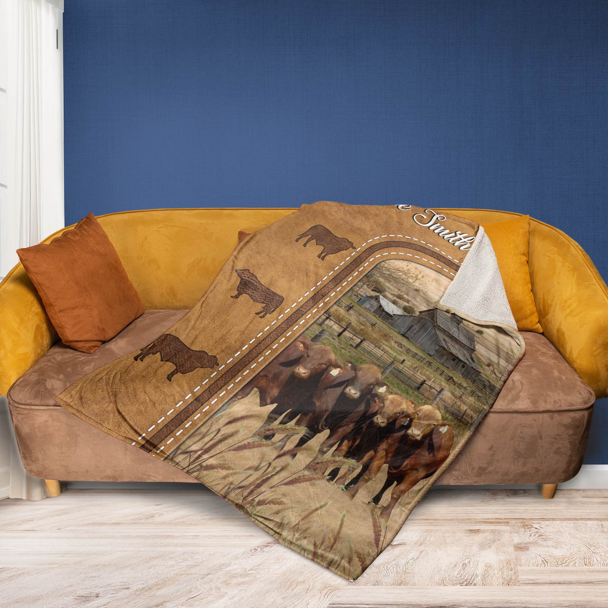 Dilypod Personalized Beefmaster Cattle In Field Farmhouse Blanket