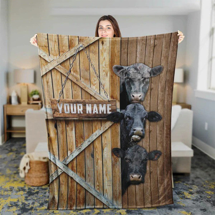 Dilypod Personalized Name Black Angus Barn Farmhouse Blanket