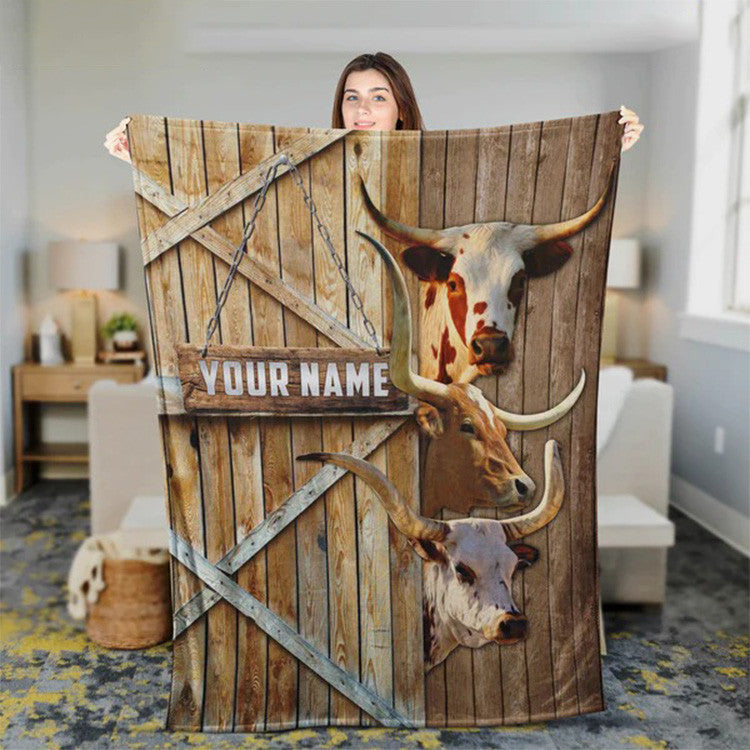 Dilypod Customized Texas Longhorn Farmhouse Blanket for Texas Longhorn Lovers