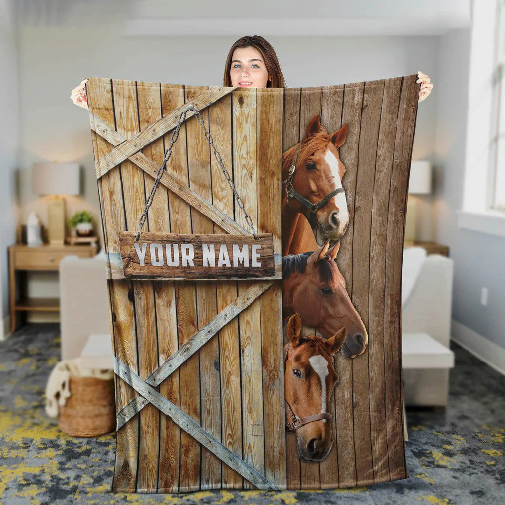 Dilypod Personalized Horse Barn Farmhouse Blanket for Bedroom, Gift for Horse Lovers