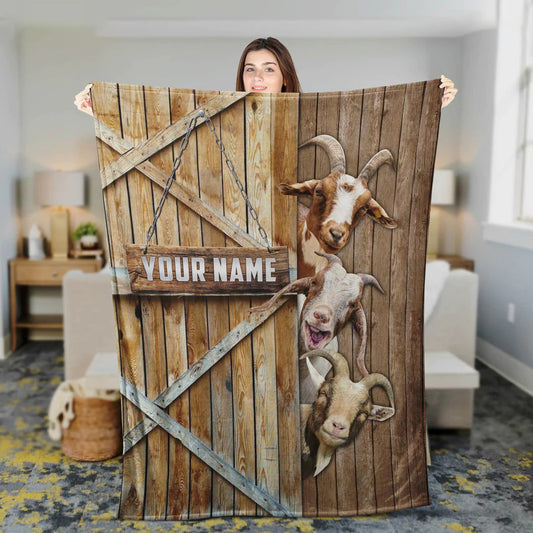 Dilypod Personalized Goat Barn Farmhouse Blanket for Bedroom, Gift for Goat Lovers