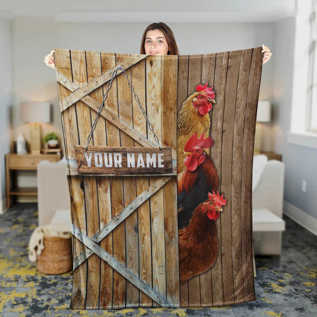 Dilypod Personalized Chicken Barn Farmhouse Blanket for Bedroom, Gift for Chicken Lovers