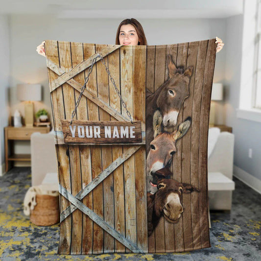 Dilypod Personalized Donkey Barn Vintage Farmhouse Blanket for Bedroom