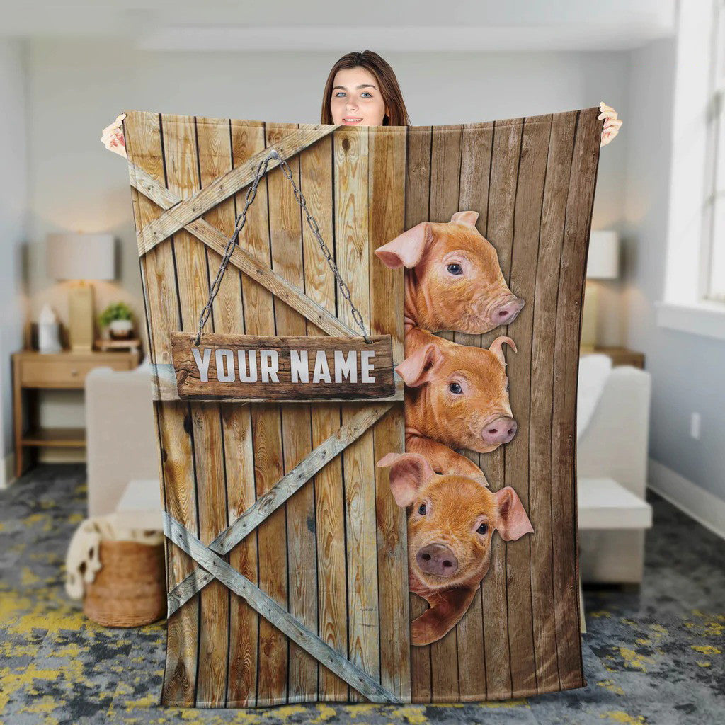 Dilypod Personalized Pig Barn Vintage Farmhouse Blanket for Bedroom, Gift for Pig Lovers