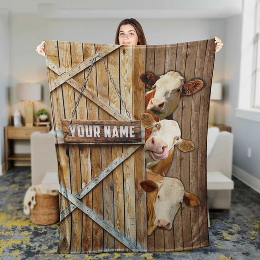 Dilypod Personalized Simmental Barn Vintage Farmhouse Blanket for Bedroom, Gift for Simmental Lovers