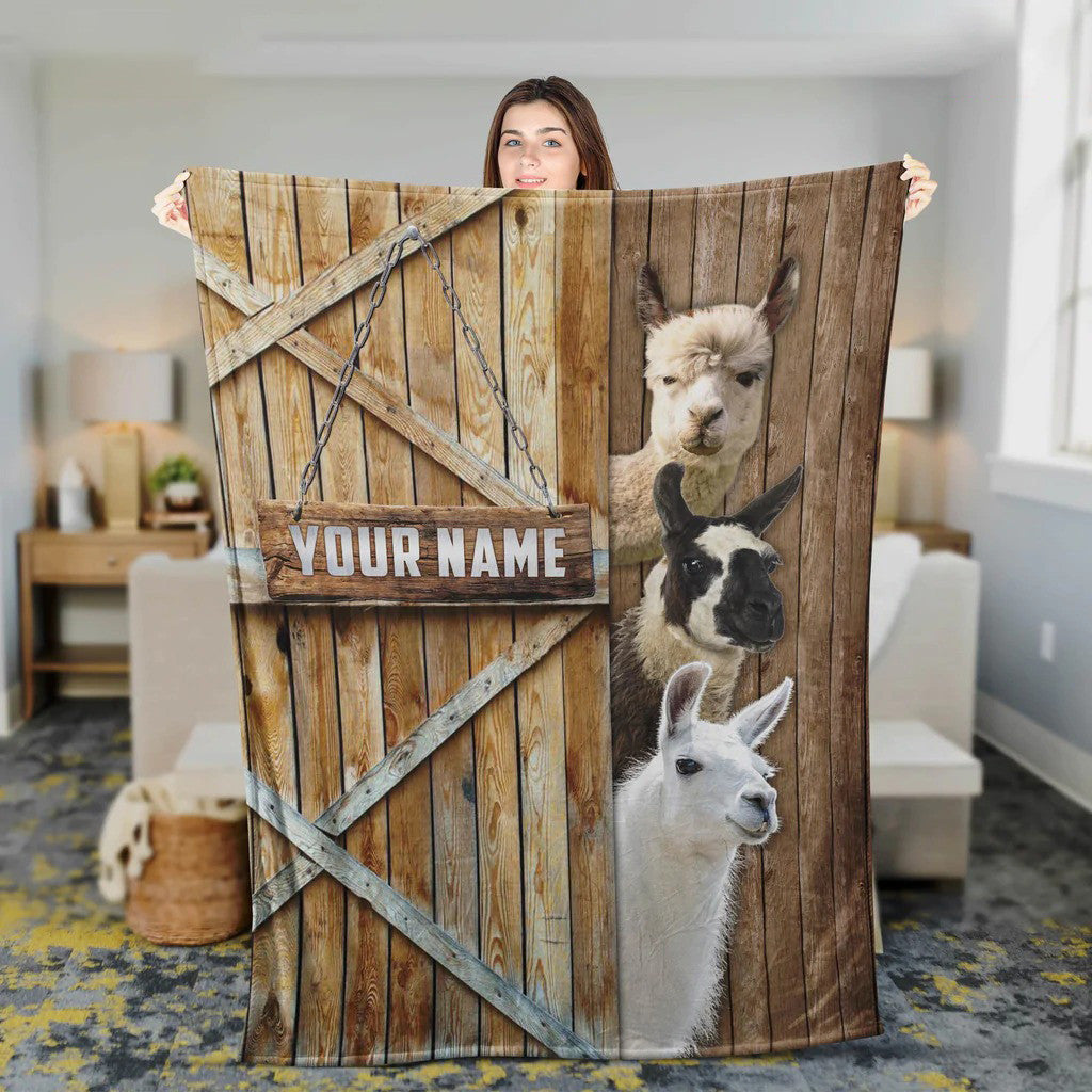 Dilypod Personalized Llama Barn Vintage Farmhouse Blanket for Bedroom, Gift for Farmer, Llama Lovers