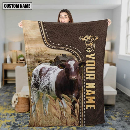 Dilypod Personalized Shorthorn Cattle In Field Farmhouse Blanket