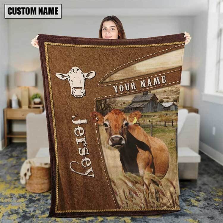 Dilypod Customized Name Jersey Leather Background Farmhouse Fleece and Sherpa Blanket