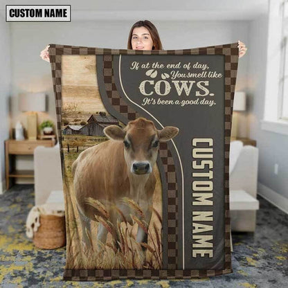 Dilypod Personalized Jersey Cattle In Field Farmhouse Blanket