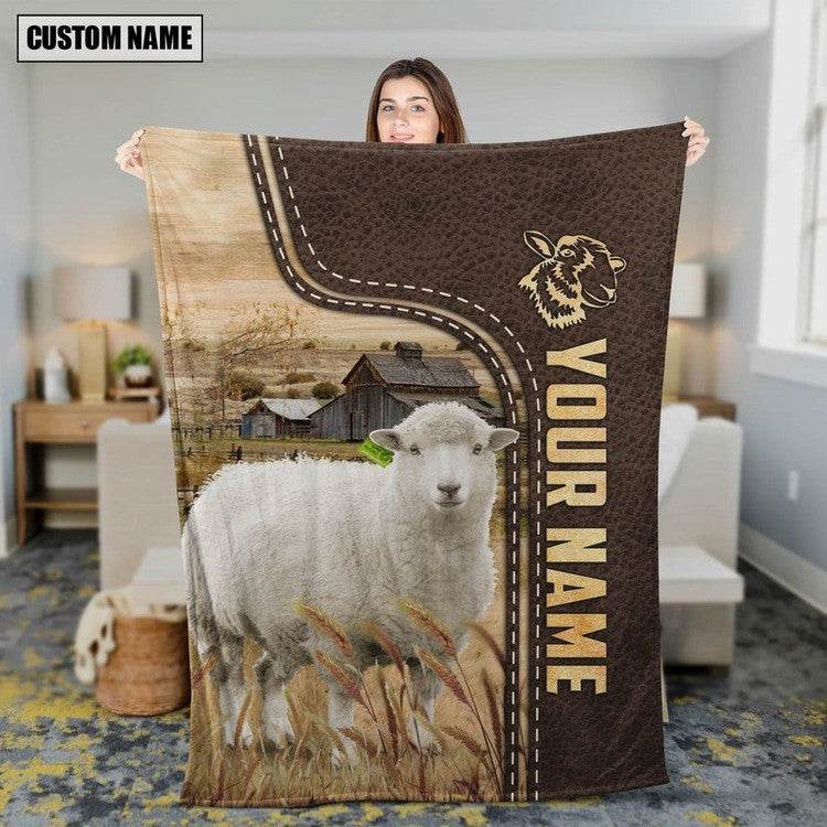 Dilypod Personalized Sheep Cattle In Field Farmhouse Blanket