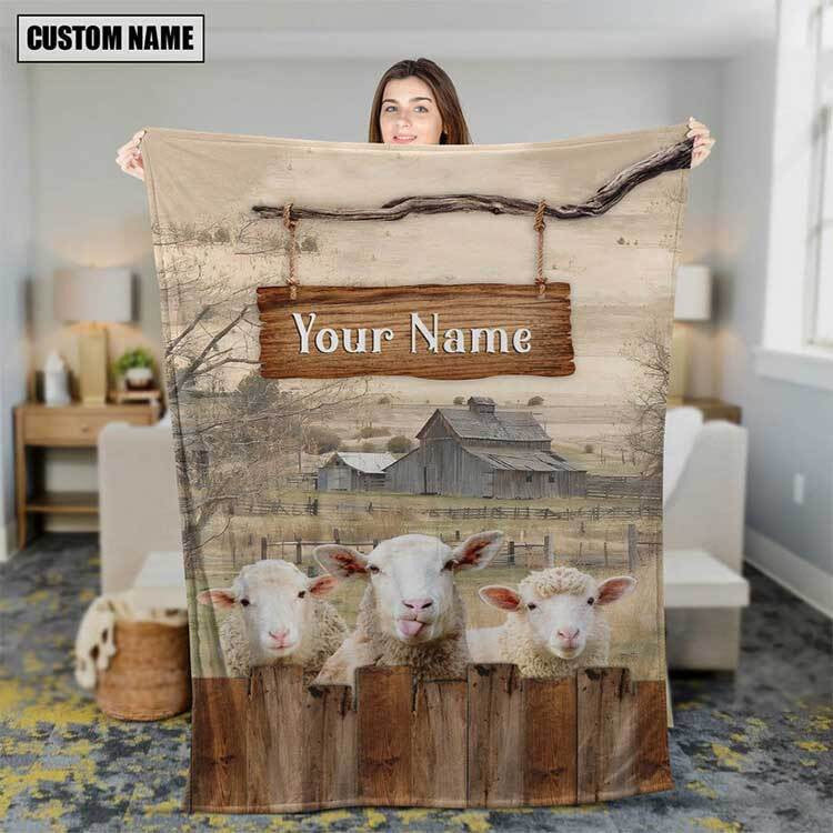 Dilypod Personalized Sheep Cattle In Field Farmhouse Blanket