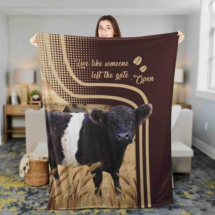 Dilypod Customized Name Belted Galloway Cattle In Field Farmhouse Blanket