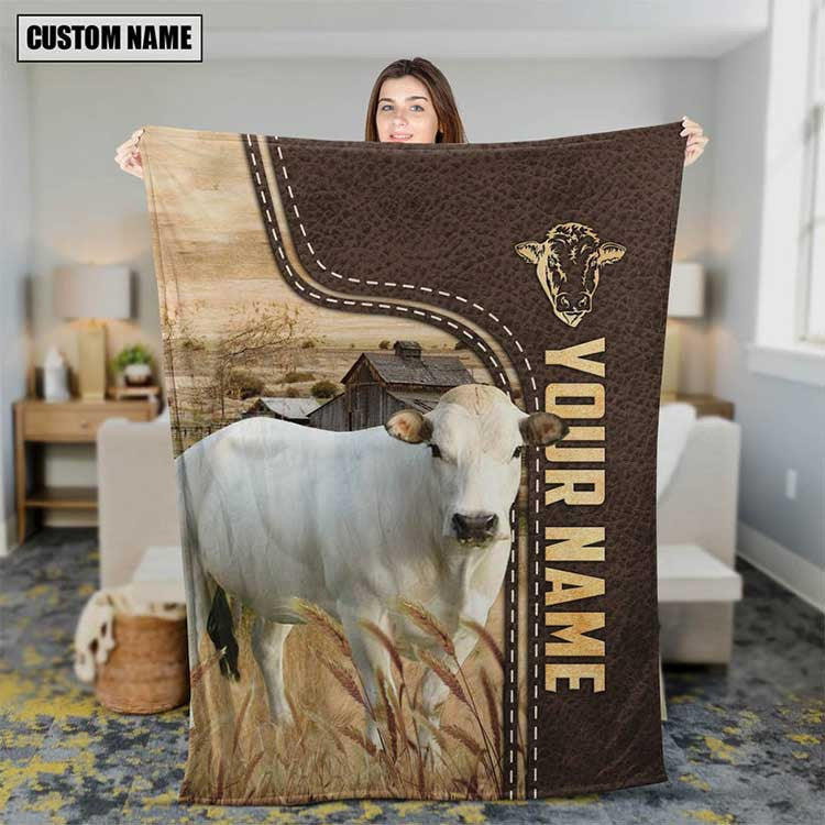 Personalized Piedmontese Farmhouse Fleece and Sherpa Blanket for Farmers, Dad