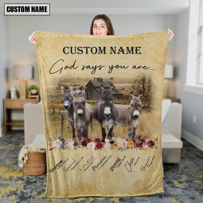 Dilypod Personalized Horse, Donkey and Goat In Field Farmhouse Blanket