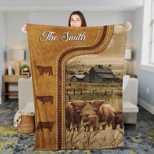 Dilypod Personalized Miniature Highland Barn Vintage Farmhouse Blanket for Bedroom