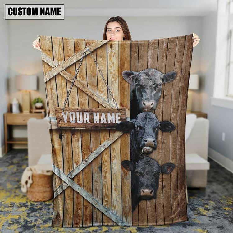 Personalized Black Angus Cattle In Field Farmhouse Blanket, Farmhouse Bedroom Blanket for Him