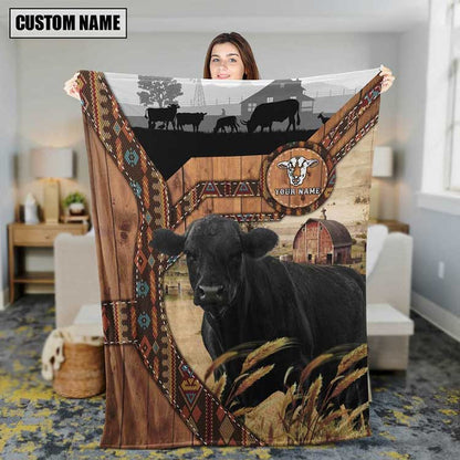 Personalized Black Angus Cattle In Field Farmhouse Blanket, Farmhouse Bedroom Blanket for Him